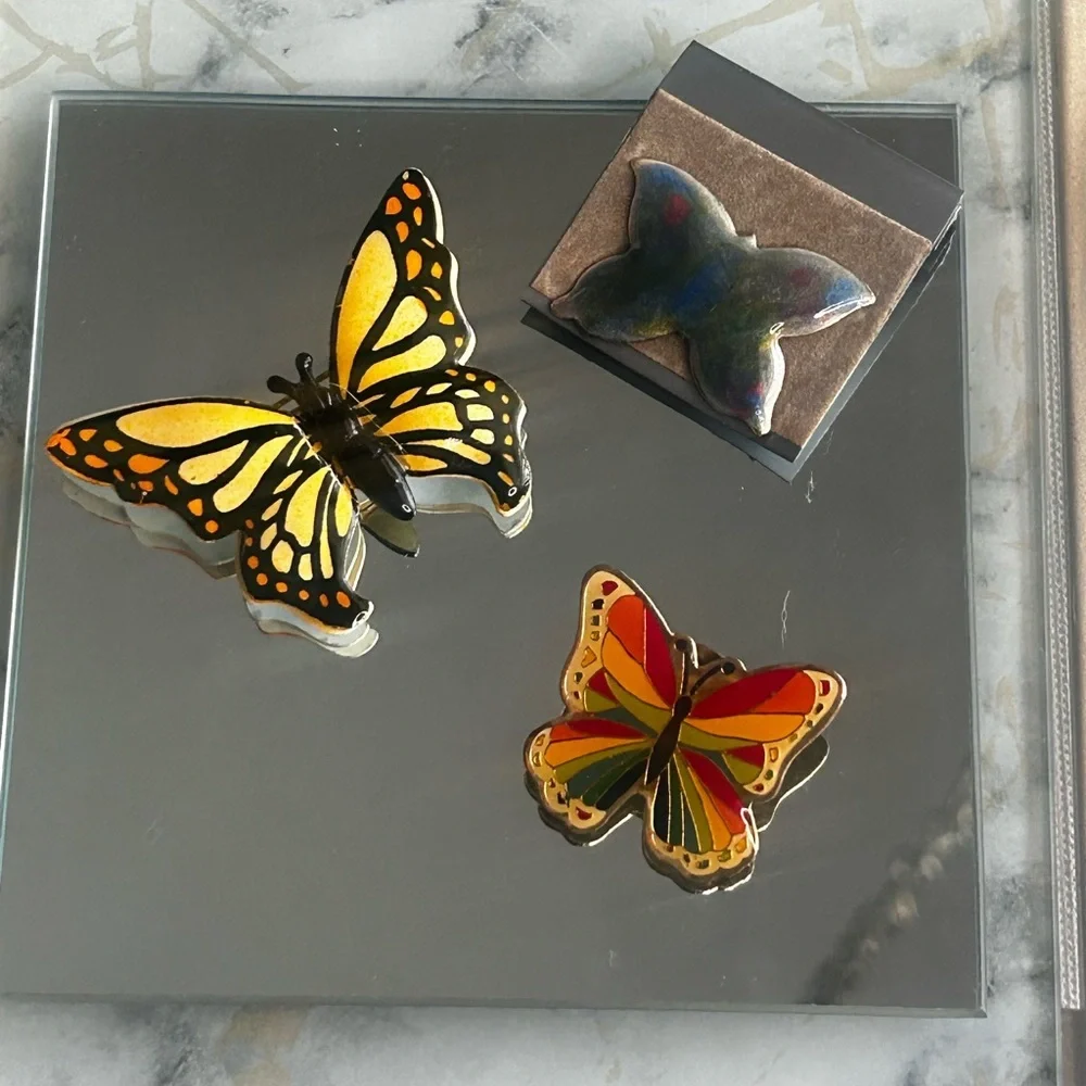 Set of Two Butterfly Broach Vintage Made West Germany Goldtone Rainbow Jewelry